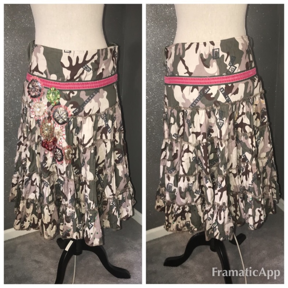 Spy exchange sequin & camo tiered skirt